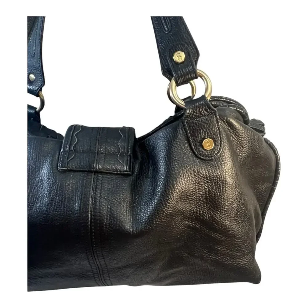BILL BLASS Vintage Black Woven Leather Satchel or Shoulder Hobo Bag